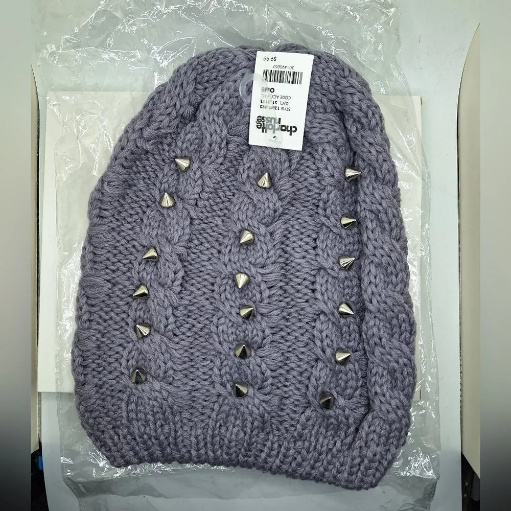 soft gray spike studded beanie hat knitted slouchy cap